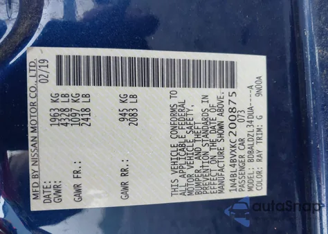 2019 Nissan Altima 2.5 S z USA, uszkodzony, nr VIN 1N4BL4BVXKC200875